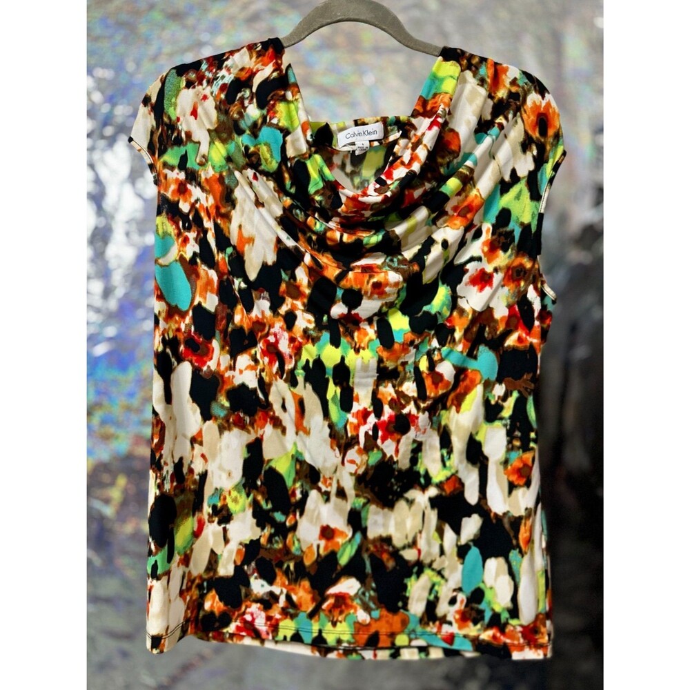 Calvin Klein Sleeveless Women Abstract Print Retro Blouse Size L